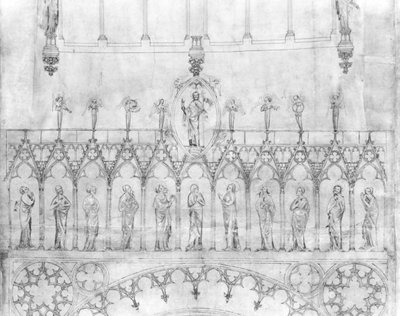 Conception de la galerie des rois sur la façade de la cathédrale de Strasbourg, vers 1380 (détail) - French School