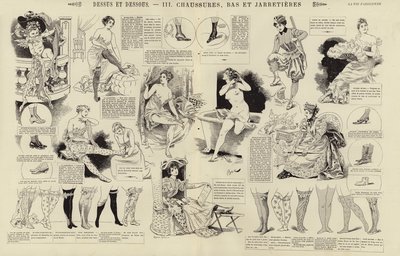 Dessus et dessous, Chaussures, bas et jarretières (gravure) - French School