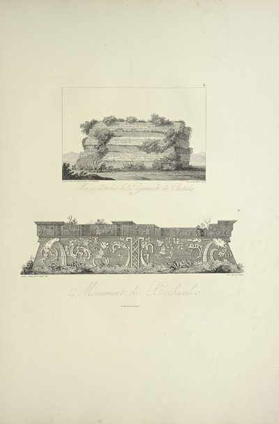 Masse détachée de la pyramide de Cholula et monument de Xochicalco, illustration tirée de 