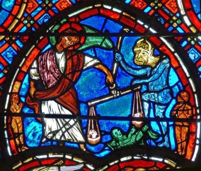 (détail) du Jugement Dernier : Saint Michel pèse les âmes - French School