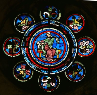 (détail) de la rosace nord représentant la Géométrie des Arts Libéraux - French School