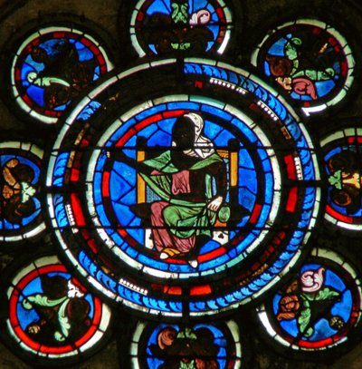 (détail) de la rosace nord représentant les Arts Libéraux - French School