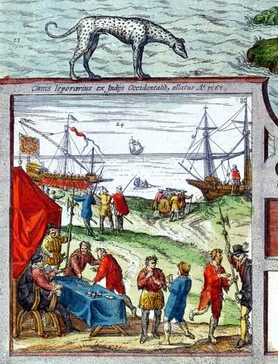 (détail) Vue du port de Cadix montrant le commerce avec les Antilles - French School