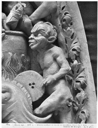 Diable attisant le feu, du Jugement Dernier de la Cathédrale Saint-Étienne de Bourges (détail) - French School