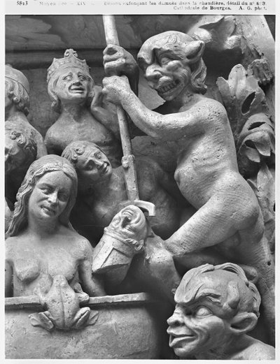 Diable poussant un évêque dans le feu, du Jugement Dernier de la Cathédrale Saint-Étienne de Bourges (détail) - French School