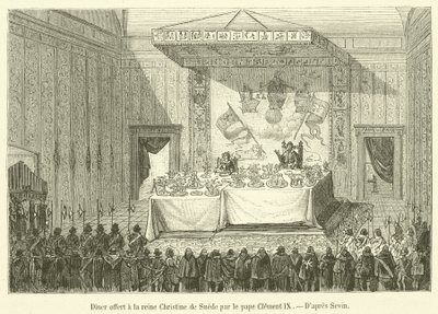 Dîner offert à la reine Christine de Suède par le pape Clément IX - French School