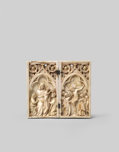 Diptyque de Saint Louis couronné par le Christ et la Crucifixion, recto, XIVe siècle - French School