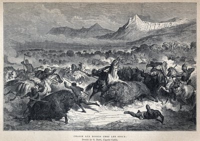 Chasse au bison des Sioux. Dessin de Gustave Doré d