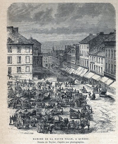 Marche de la haute ville à Québec. Dessin de Taylor d