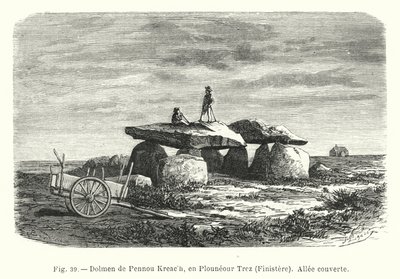 Dolmen de Pennou Kreach, en Plounéour Trez, Finistère, Allée couverte - French School