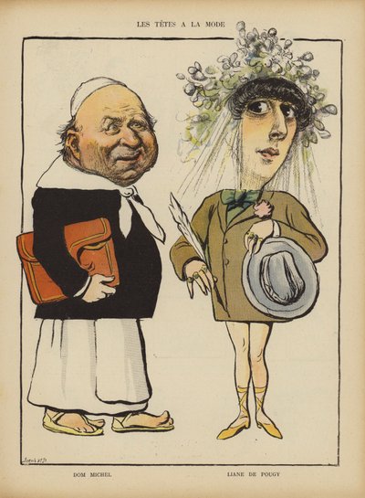 Dom Michel et la danseuse et courtisane française Liane de Pougy. Illustration pour Le Rire - French School