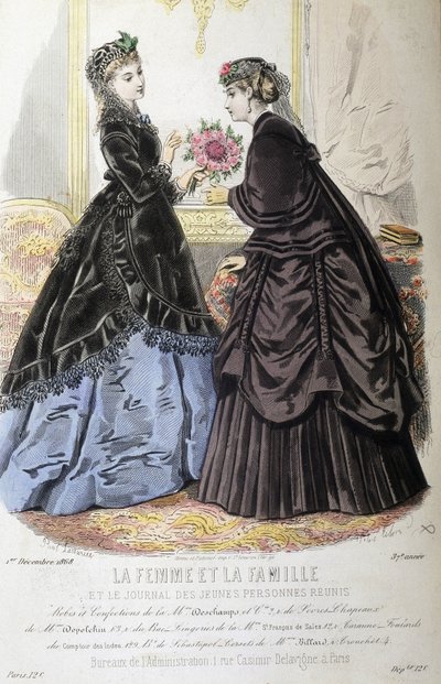 Robes et coiffures - dans « La femme et la famille et le journal des Jeunes personnes réunis » du 01/12/1868 - French School
