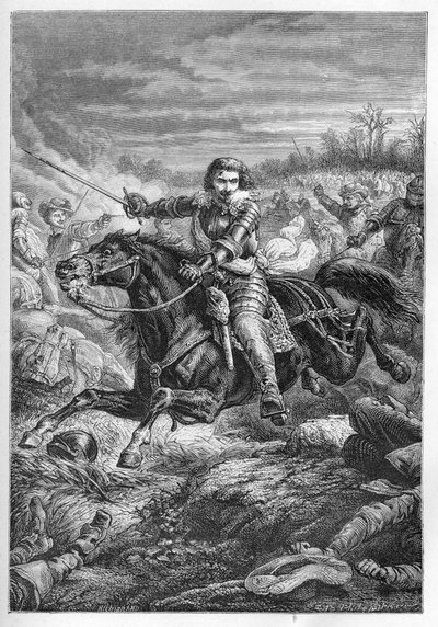 Duc Henri II de Montmorency (1595-1632) à la bataille de Castelnaudary en 1632 - Duc de Montmorency. Combat à Castelnaudary - gravure de «L