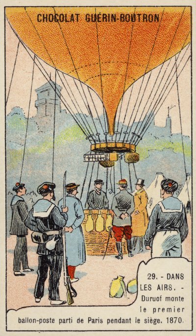 Duruof effectuant le premier vol postal en ballon pendant le siège de Paris - French School