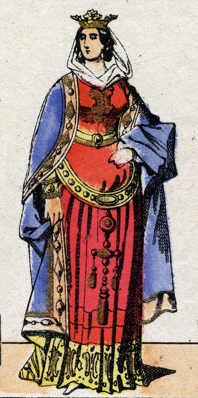 Dynastie des Carolingiens : Portrait de Bertrade ou Berthe de Laon dite Berthe au Grand Pied (720-783) Reine des Francs épouse de Pépin le Bref (715-768). Imagerie d