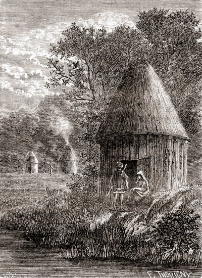 Maisons gauloises anciennes, une cabane ronde avec un trou dans le toit pour permettre à la fumée du feu de s