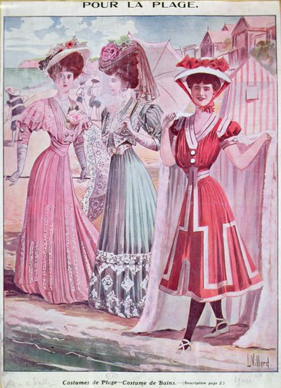 Costumes de plage et de bain du début du XXe siècle, vers 1906 - French School