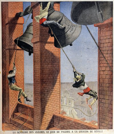 Cloche de Pâques sonnant à la Giralda de Séville, illustration de couverture pour Le Petit Journal, 19 avril 1908 - French School