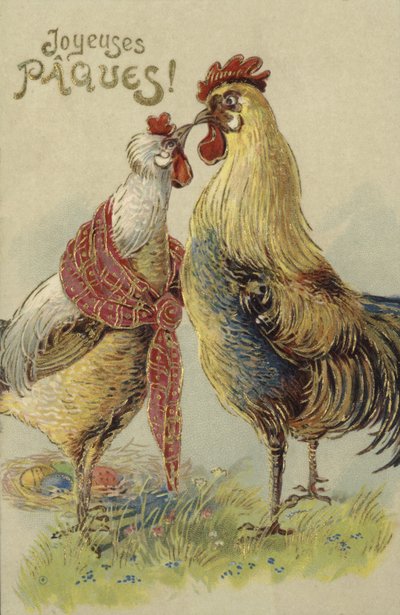 Carte de Pâques avec des poules - French School
