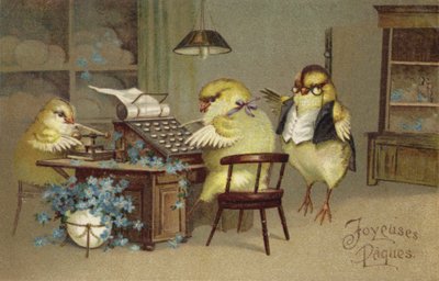 Carte de vœux de Pâques (lithographie couleur) - French School