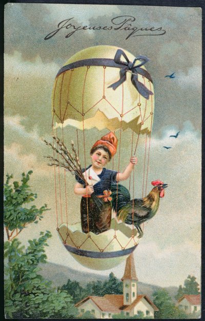 Carte postale de Pâques représentant un enfant dans un œuf, vers 1905 - French School