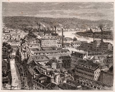 Elbeuf - Seine-Maritime - gravure dans « La France illustrée : géographie, histoire, administration statistique » par V.A. Malt-Brown. 1884 - French School
