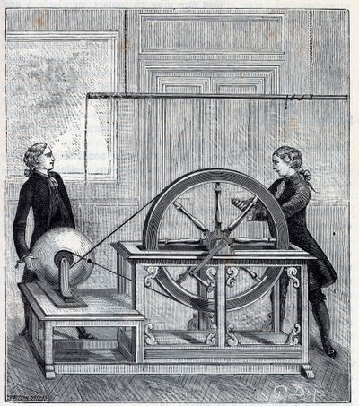 Machine électrique (Générateur) par Francis Hauksbee (1666-1713) perfectionnée par Boze l