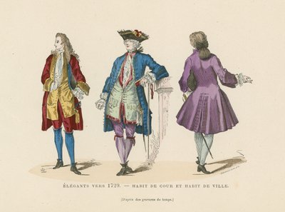Modes élégantes des hommes français, vers 1729 - French School