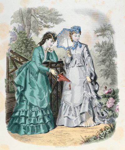 Femmes élégantes dans un jardin, de La Mode Illustrée, 1871 - French School