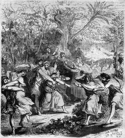Empereur Nicéphore III Botaniates (1001-1081), empereur byzantin de 1078 à 1081, fit enlever les jeunes garçons et filles. Gravure dans « Histoire des Papes-Rois-Reines et Empereurs à travers les siècles » par Maurice Lachatre - French School