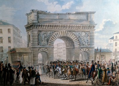 Entrée des alliés à Paris par la Porte Saint Martin le 31/03/1814. Louis XVIII (1755-1824) en parade - French School