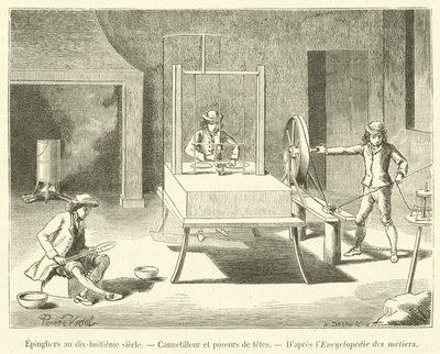 Épingliers au dix-huitième siècle, Cannetilleur et poseurs de têtes - French School