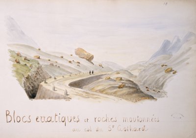 Blocs erratiques et rochers au col du Saint-Gothard dans les Alpes suisses - French School