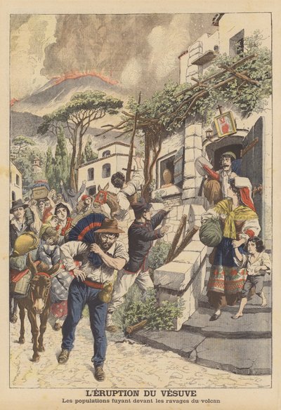 Éruption du Vésuve (lithographie couleur) - French School