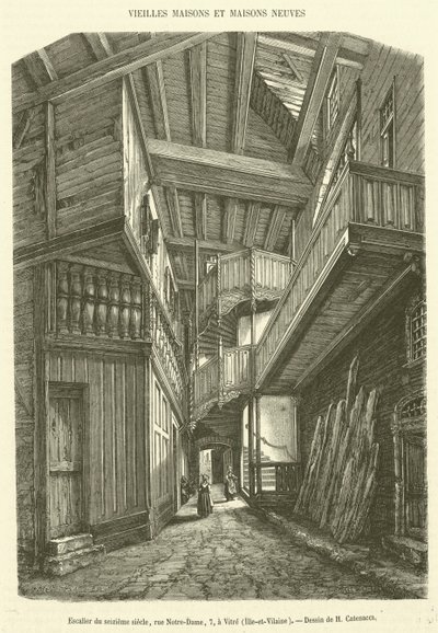 Escalier du seizième siècle, rue Notre-Dame, 7, à Vitré, Ille-et-Vilaine - French School