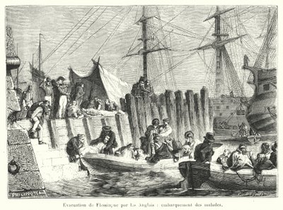 Évacuation de Flessingue par les Anglais, embarquement des malades - French School