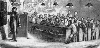 Cours du soir dans une école publique pour adultes à Paris en 1858 - French School
