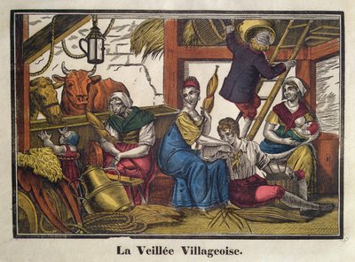 Vie du soir au village, début du XIXe siècle - French School