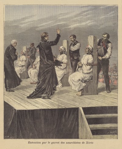 Exécution des anarchistes par garrot à Jerez, Espagne - French School