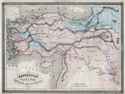 Expédition de Cyrus le Jeune (5ème siècle av. J.-C.) et retraite des dix mille - Planche extraite de « Atlas universel de géographie ancienne et moderne pour les écoles résidentielles » par Vuillemin - vers 1845 - French School