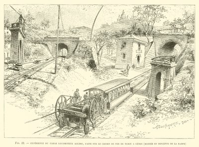Experience du Cable Locomoteur Agudio, Faite sur le Chemin de Fer de Turin a Genes, Montee et Descente de la Rampe - French School