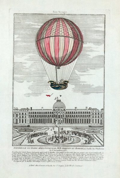 Expérience du globe aérostatique de MM. Charles et Robert au Jardin des Tuileries le 1er décembre 1783, pub. 1783 - French School
