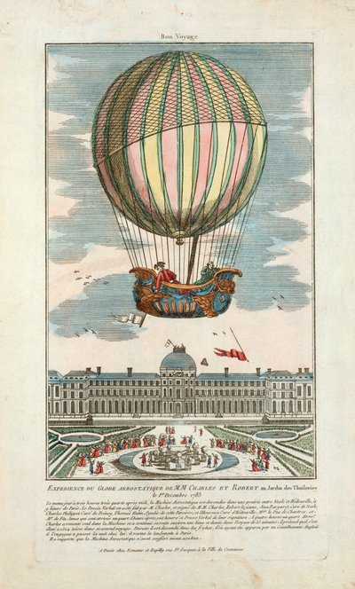 Expérience du globe aérostatique de MM. Charles et Robert au Jardin des Tuileries le 1er décembre 1783, pub. 1783 - French School