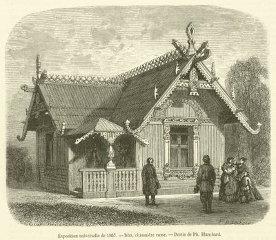 Exposition universelle de 1867, Isba, chaumière russe (gravure) - French School