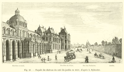 Façade du château du côté du jardin en 1650, d