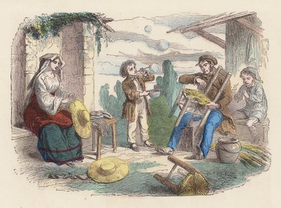 Famille travaillant avec de la paille - French School
