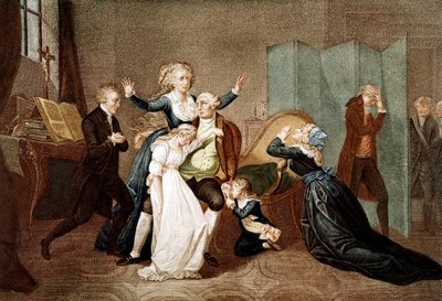 Adieux de Louis XVI à sa famille au Temple, le 20 janvier 1793 - Le dernier entretien de Louis XVI avec sa famille (Marie-Antoinette et leurs enfants Marie-Thérèse ou Madame Royale (1778-1851) et Louis XVII (1785-1795), la veille de son exécution au Temple - French School