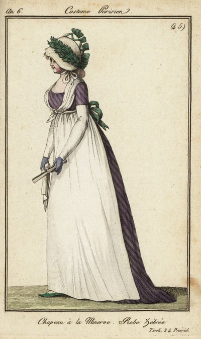 Femme à la mode avec chapeau Minerva aux jardins de Tivoli - French School