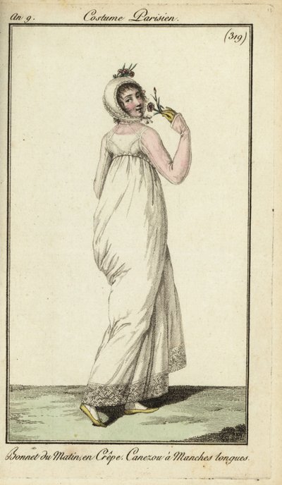 Femme à la mode en bonnet de crêpe du matin - French School