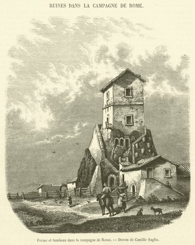 Ferme et tombeau dans la campagne de Rome - French School